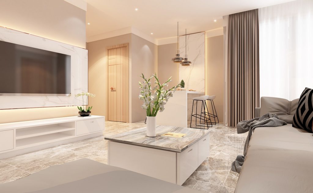 living room, apartment, interior design